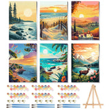 6 Pack Sunset Paint by Numbers Kit for Adults, Adult Paint by Number Kits with Easel, Landscape Paint by Numbers for Adults, DIY Acrylic Painting on Canvas for Home Wall Art Decor 8x12 Inch CraftCraze