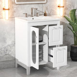 Harper & Bright Designs 24" Bathroom Vanity with Sink, Free Standing Single Basin Vanity Set with Two Drawers and Glass Door, Modern Wooden Bathroom Cabinet with Ceramic Basin for Bathroom, White Harper & Bright Designs