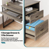 Bestier Office Desk with Drawers, 55 inch Industrial Computer Desk with Storage, Wood Teacher Desk with Keyboard Tray & File Drawer for Home Office, Dark Gray Oak Bestier