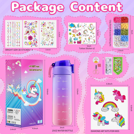 Gifts for Girls 4-12, Decorate Your Own Water Bottle Kits for Girls, Unicorn Diamond Painting Toys & Friendship Bracelet Kit, Fun Arts Crafts for Kids Ages 4-6-8-10, Birthday Gifts Toys for Kids BOOH