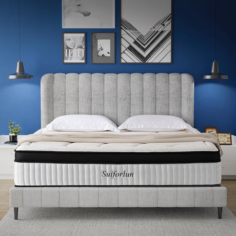Suiforlun Twin Mattress, 14 Inch Gel Memory Foam Hybrid Mattress with 7 Premium Layers, Euro Top Luxury Single Bed Mattress in a Box, Cooling Comfort & Pain Reilef, Medium-Firm Suiforlun
