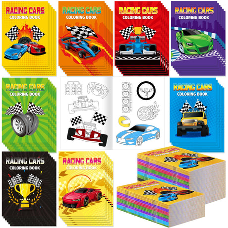 Spakon 48 Pcs Race Car Coloring Books Mini Bulk Racecar Party Favors Race Car Color Books Birthday Decorations Small Activity Book Pages for Racecar Goodie Bags Wheels Theme Birthday Supplies (Car) Spakon