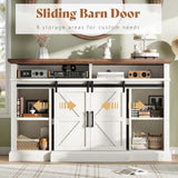 AMERLIFE 66" W Farmhouse TV Stand, Wood 40" H Tall Entertainment Center with Sliding Barn Door & Large Storage Shelves, Rustic Media Console for TVs up to 75", Distressed White AMERLIFE