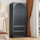 ORRD Black Freestanding Armoire Wardrobe Closet with 2 Doors and 2 Storage Drawers, Large Capacity Wardrobe Cabinet, Wooden Closet for Bedroom ORRD
