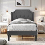 VECELO Twin Size Platform Bed Frame with Fabric Upholstered Headboard and Wooden Slats Support, No Box Spring Needed/Easy Assembly,Grey VECELO