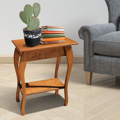 Peaceful Classics Wooden End Table- Amish Handmade Slim Side Table for Living Room, Bedroom, Entry Way, & Hallway, Thin Narrow End Table with 2-Tiered Shelves for Display & Storage, Cherry Peaceful Classics