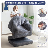 MAXYOYO Folding Sofa Bed, 2 in 1 Convertible Sofa to Lounger Comfy Single Bean Bag Chair for Adults, Floor Sleeper Couch with Handle, Faux Fur Couch Bed for Living Room Bedroom, Grey MAXYOYO