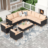Soohow Patio Furniture Set, 10 Piece Outdoor Sectional Furniture Set with Cushions, Wicker Patio Conversation Set Outdoor Sectional Sofa, All-Weather PE Rattan Sofa for Garden, Backyard and Poolside Soohow