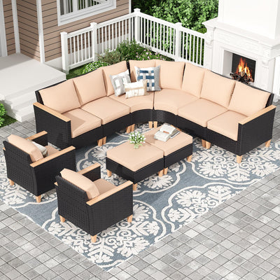 Soohow Patio Furniture Set, 10 Piece Outdoor Sectional Furniture Set with Cushions, Wicker Patio Conversation Set Outdoor Sectional Sofa, All-Weather PE Rattan Sofa for Garden, Backyard and Poolside