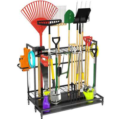 VGMiu Garden Tool Rack Organizer for Garage Yard Tool Storage, Garden Tools Storage for Organization Black Metal Gardens Tools Holder for Yard Shed Garage
