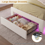 ADORNEVE Twin Size LED Bed Frame with Storage Drawer, Girls Twin Bed Frame with Adjustable Crystal Button Headboard, Velvet Princess Platform Bed for Girls, Solid Wooden Slats,Creamy White ADORNEVE