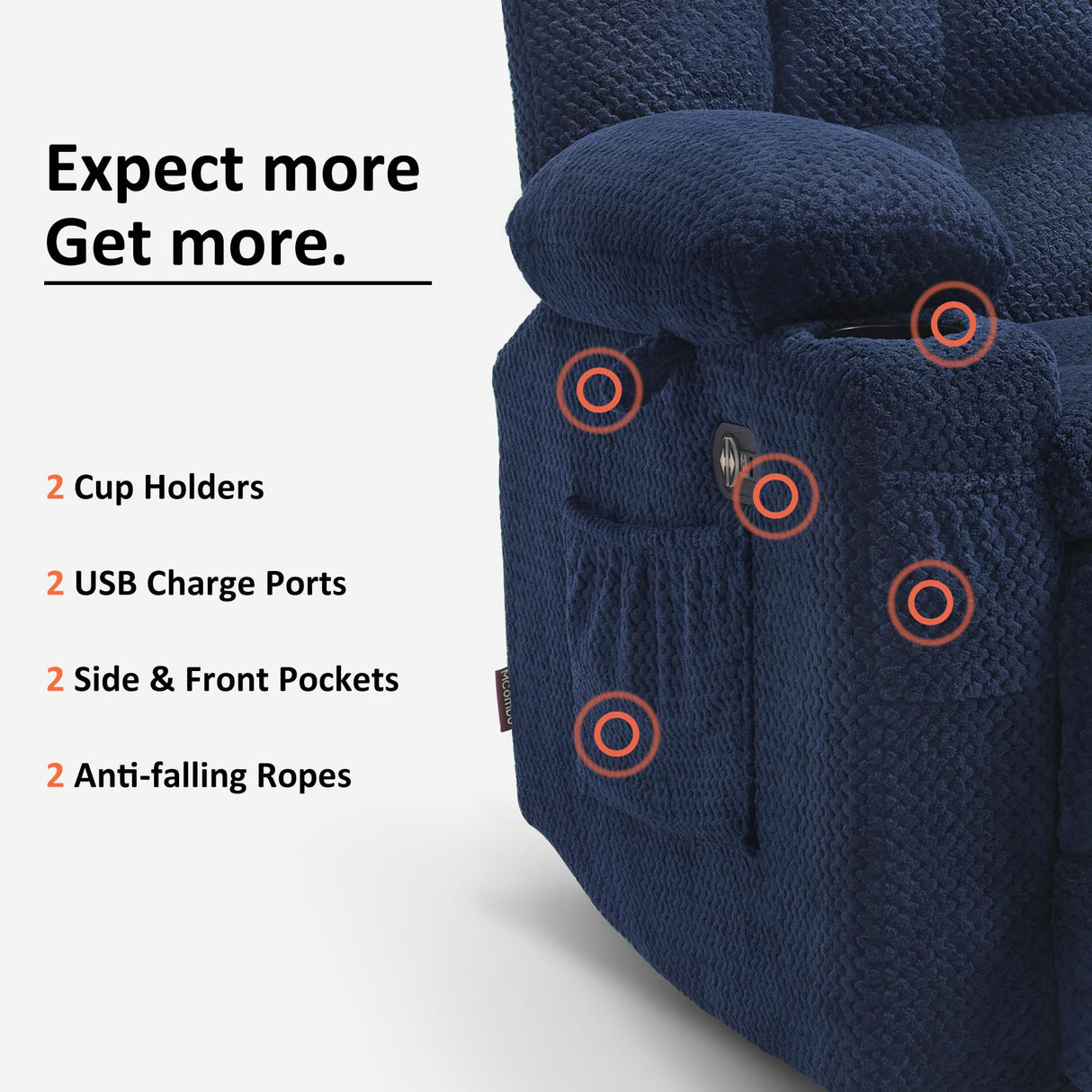 MCombo 57" Power Loveseat Recliner, Electric Reclining Loveseat Sofa with Heat and Vibration, Cupholders, USB Charge Ports for Living Room RS6314 (Navy Blue) MCombo