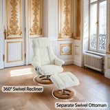 Chenille Swivel Recliner with Ottoman - Massage Recliner Chair with Heat & 360° Rotate, Swivel Stressless Reclining Chair with Ottoman & Remote-Control Massage, Manual Recliners for Bedroom (White) JCRRFLT