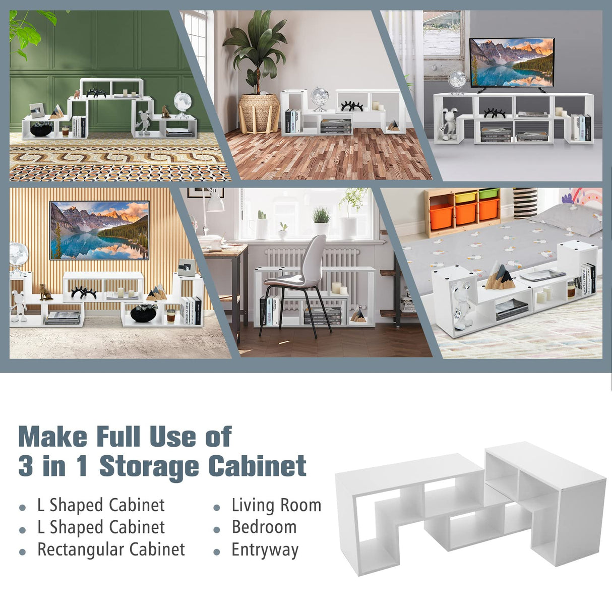 GOFLAME 3 Pieces TV Console Stand, Modern Entertainment Center for 50 55 60 65 Inch Flat Screen TV, Free Combination Bookcase for Storage & Display, Suitable for Living Room, Bedroom (White) GOFLAME