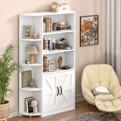 Vabches Bookcase with Corner Bookshelf, Bookshelf with Storage Cabinet and Adjustable Shelf, Wooden Bookshelf Storage Shelves with Cabinet Doors for Home Office, Living Room, Study, White