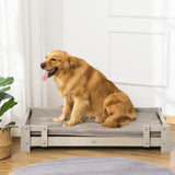 PawHut Large Dog Bed with Soft Foam Cushion, Wooden Dog Couch with Roomy Surface, Elevated, Slate Gray PawHut