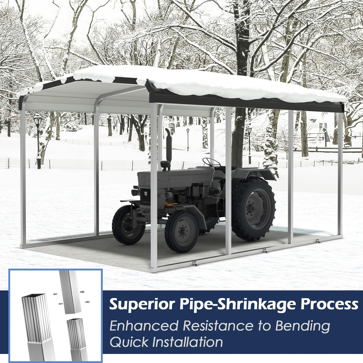 Xilingol Metal Carport, Heavy Duty Carport Canopy with Galvanized Steel Frame and Roof, Outdoor Storage Shed, Car Tent Garage Shelter for Pickup, Truck, Boat and Tractor, Grey (10x15 FT) Xilingol