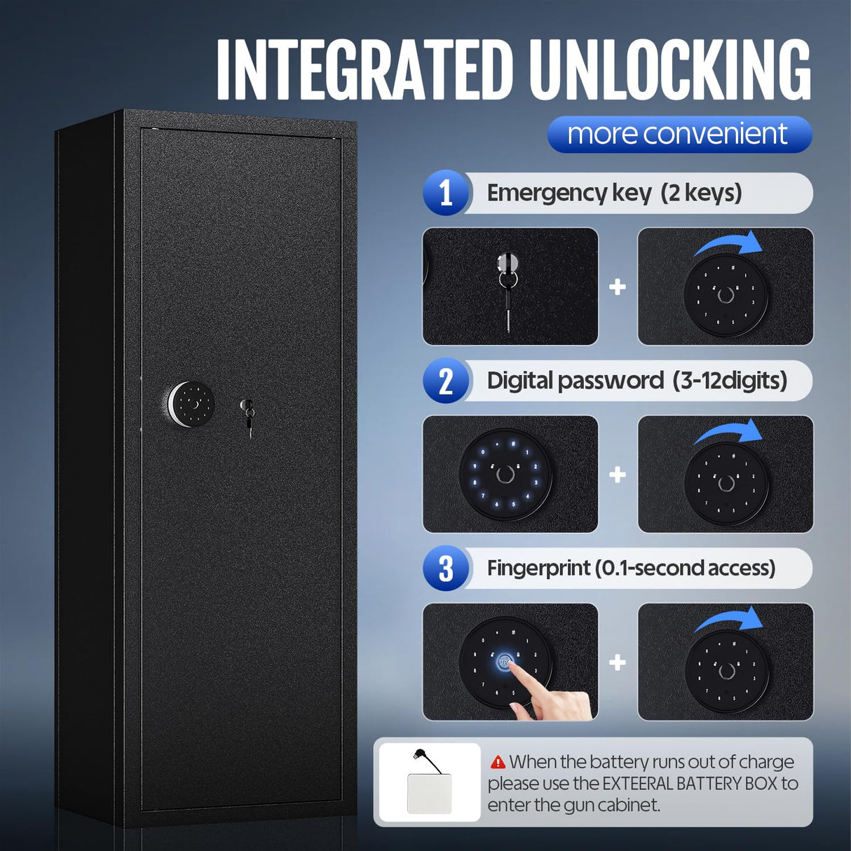 KAER 12-16 Gun Safe - Biometric Gun Safe for Rifles and Pistols Large Fingerprint Rifle Safe Home Gun Cabinet for Shotguns with Digital Keypad, Removable Shelf, Gun Racks (Unassembled) KAER