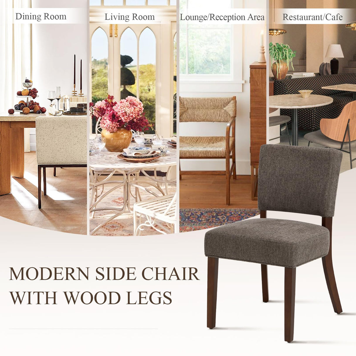 COLAMY Mid Century Modern Dining Chairs Set of 4, Upholstered Kitchen Chairs with Back, Farmhouse Fabric Side Dining Room Chairs with Wood Legs for Dining Room Kitchen Restaurant, Brown COLAMY