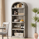 GarveeHome Bookcase 5 Shelf Arched Bookshelf 71.65 in Tall Bookcase Farmhouse Display Storage Rack Wooden Bookshelves for Home Office, Living Room (Rustic Gray) GarveeHome