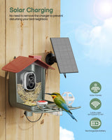 PEEIPM Bird Feeder with Camera Solar Smart Bird House with Camera Outdoor Garden Feeders for Bird Auto Capture Bird Videos Wild Birds Watching Cam 2K Resolution AI Recognition Visible Window PEEIPM
