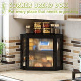 BMOSU Corner Bread Box for Kitchen Countertop Double Layer Bamboo Wooden Bread box Large Capacity Bread Storage Bin(Black, Medium) BMOSU