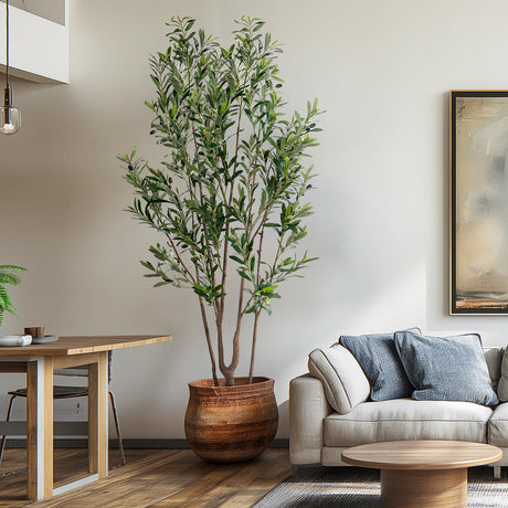Erimda 7FT Artificial Olive Tree Tall Faux Silk Plant Tall Faux Olive Tree with Natural Wood Trunk & Lifelike Fruits Fake Potted Tree or Home Office Decor erimda
