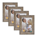 DECANIT 5x7 Picture Frames Rustic Distressed Gray Wood Pattern High Definition Glass for Table Top Display and Wall Mounting Photo Frame，Pack of 4 DECANIT