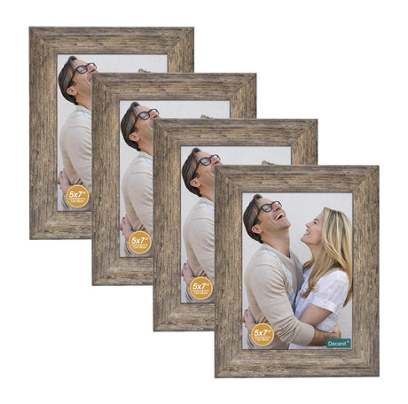 DECANIT 5x7 Picture Frames Rustic Distressed Gray Wood Pattern High Definition Glass for Table Top Display and Wall Mounting Photo Frame，Pack of 4 DECANIT