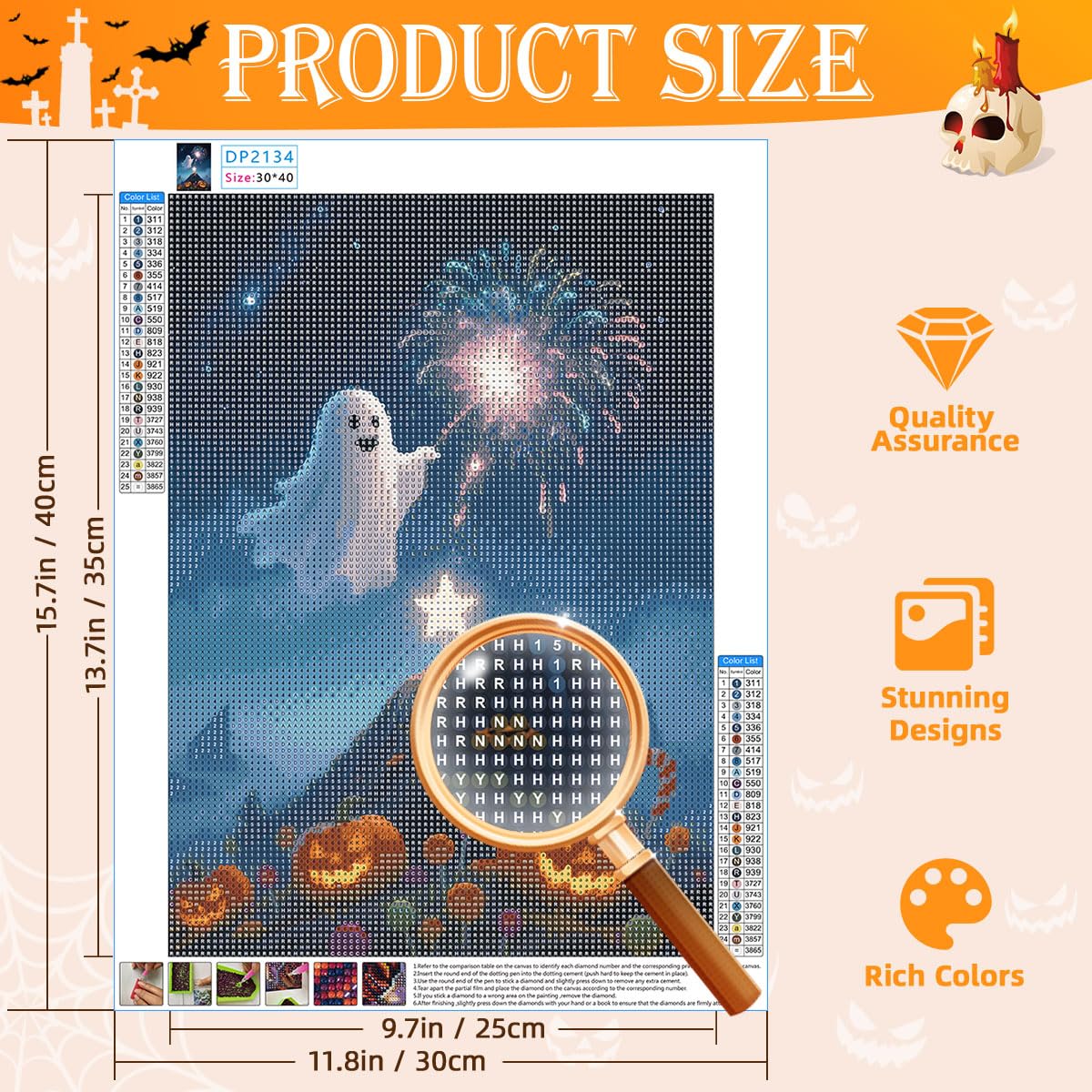 Asddage Diamond Painting Kits for Adults - Ghost, Jack-o'-Lantern DIY 5D Diamond Art Kits Full Drill Diamond Dots Paintings with Diamonds Gem Art and Crafts Home Wall Decor 12x16inch Asddage