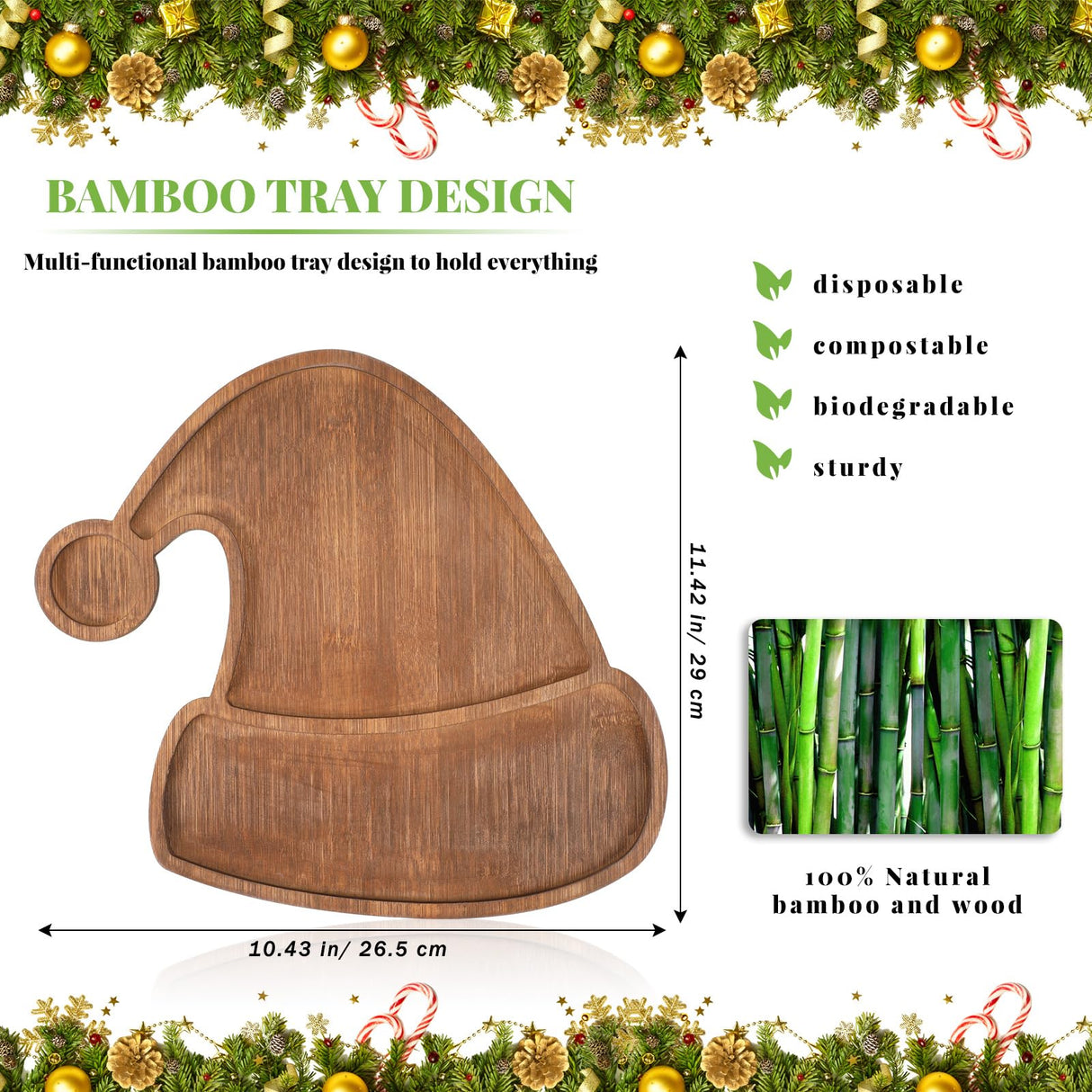 Maxcheck Christmas Wood Serving Tray Santa Hat Shaped Wooden Platter Rustic Farmhouse 11.42 x 10.43 Inches Food Dish Plate Table Serving Platter for Christmas Charcuterie Cheese Food Fruit Maxcheck