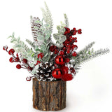 Small Christmas Tree Tabletop Artificial Mini Christmas Tree Decorations with Holiday Ornaments Red Berry Pine Cone Greenery for Home Indoor Fireplace Mantel Xmas Decor (Tree Stump-Red) KPX