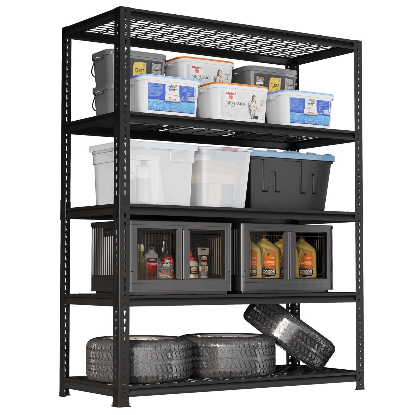 FLEXIMOUNTS Garage Shelving, Storage Racks and Shelving, 3000 lbs Basement Storage Shelves, Garage Storage Shelves, 5-Tier Metal Shelf, 48" W x 24" D x 72" H - WoodArtSupply