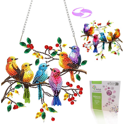 Spring Birds Diamond Painting Kits for Adults, DIY Pendant Diamond Art Kits for Beginners, 5D Special Shape Full Drill Hanging Diamond Gem Art Painting Kits for Window Suncatchers for Home Wall Decor