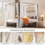 YITAHOME Canopy Bed Frame King, Four Poster Bed with Charge Station & Star-Shaped LED Light, 14 Inch Platform with Built-in Headboard Strong Metal Slat Mattress Support, No Box Spring Needed, Black YITAHOME