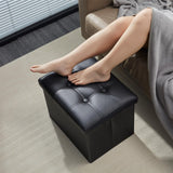 AmasSmile Storage Ottoman Folding Foot Rest Stool, Leather Footstool Bench, Short Ottoman Stool, Storage Foot Rest Store, Books (Black, 13" D x 17" W x 13" H) AmasSmile