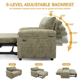Sunny Heart Chenille 3 in 1 Convertible Sleeper Sofa Bed, Pull Out Couch Bed with USB Ports, Reclining Backrest, Side Pockets, Tool-Free Assembly, Loveseat Perfect for Living Room, Green Sunny Heart