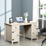 HOMCOM Farmhouse Computer Desk with Storage, Home Office Desk with 2 Drawers and 2 Cabinets, Cream White HOMCOM