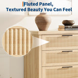 GarveeHome Fluted 4 Drawers Dresser for Bedroom, 35.4 in Tall Chest of Dressers for Closet, 4 Fluted Drawers with Metal Handle, Large Clothes Storage Cabinet for Bedroom, Nursery, Living Room, Natural GarveeHome