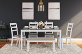 Signature Design by Ashley Stonehollow Modern Farmhouse Dining Table with Upholstered Chairs and Bench, Set of 6, 60"W x 36"D x 30"H, White & Gray Signature Design by Ashley