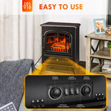 22" Electric Fireplace Heater,Freestanding Fireplace Stove with Realistic Flames,1000/1500W Fireplace Heater with Overheating Protection,Adjustable Flame Brightness(Black) Joy Pebble