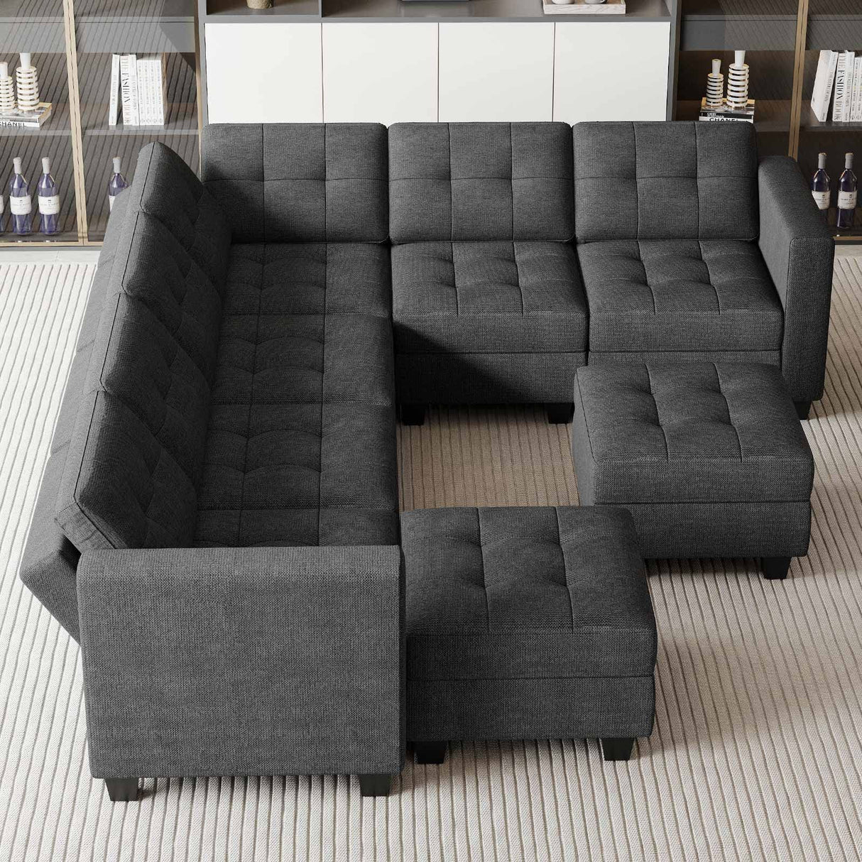 Belffin Modular Sectional Sofa Set with Ottomans Oversized U Shaped Sofa Set with Storage Seat Modular Sofa Couch with Reversible Chaises Modern Fabric Dark Grey Belffin
