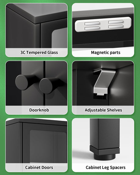 Greenvelly Metal Glass Display Cabinet with 5-Tier Storage Shelves, Tall Curio Cabinets with Glass Doors and Shelves, Black Steel Cabinet Collectibles Display Case for Home Office, Living Room, Pantry Greenvelly