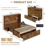 AMERLIFE Queen Size Murphy Bed, Farmhouse Wooden Cabinet with Charging Station and Storage Drawer for Bedroom/Office/Guest Room, Rustic Brown AMERLIFE