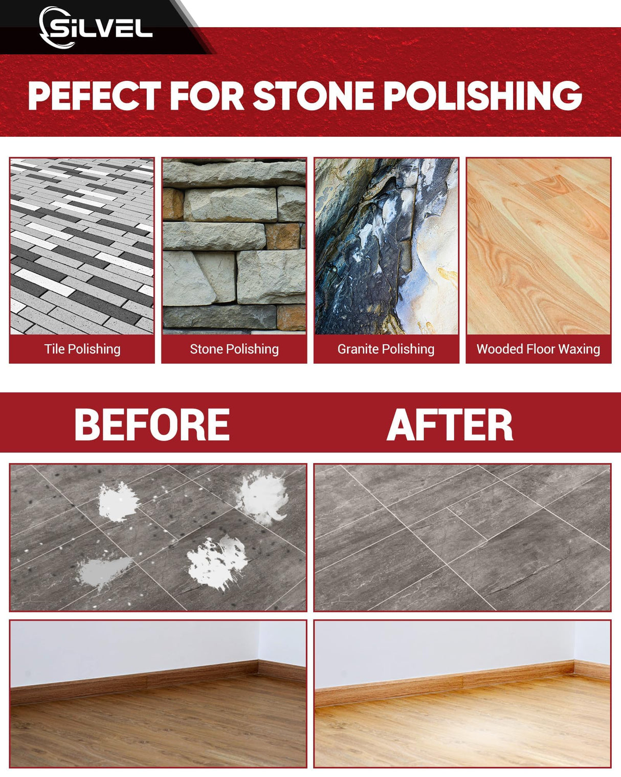 SILVEL 860W Wet Polisher, 4 inch Wet Stone Polisher with 6 Variable Speeds, 110V Granite Polisher with 7 Diamond Polishing Pads for Granite, Marble, Concrete, Stones SILVEL