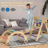 7 in 1 Montessori Pikler Triangle Set, Foldable Wooden Pickler-3 Piece Baby Climbing Gym Toddler Climbing Toys Indoor with Arch, Ramp, Ladder CMFYDAILY
