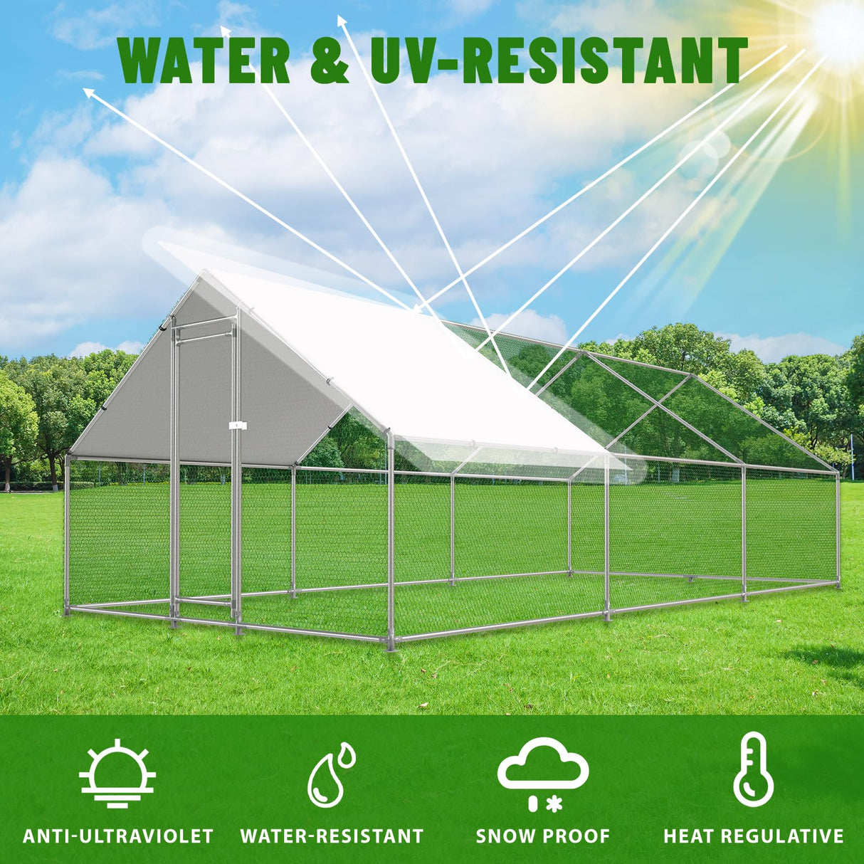 NUGRIART Large Metal Chicken Coop Walk-in Poultry Cage with Water-Resident and Anti-UV Cover Duck Rabbit Cat House Outdoor Chicken Run Pen with Spire Shaped Cage NUGRIART