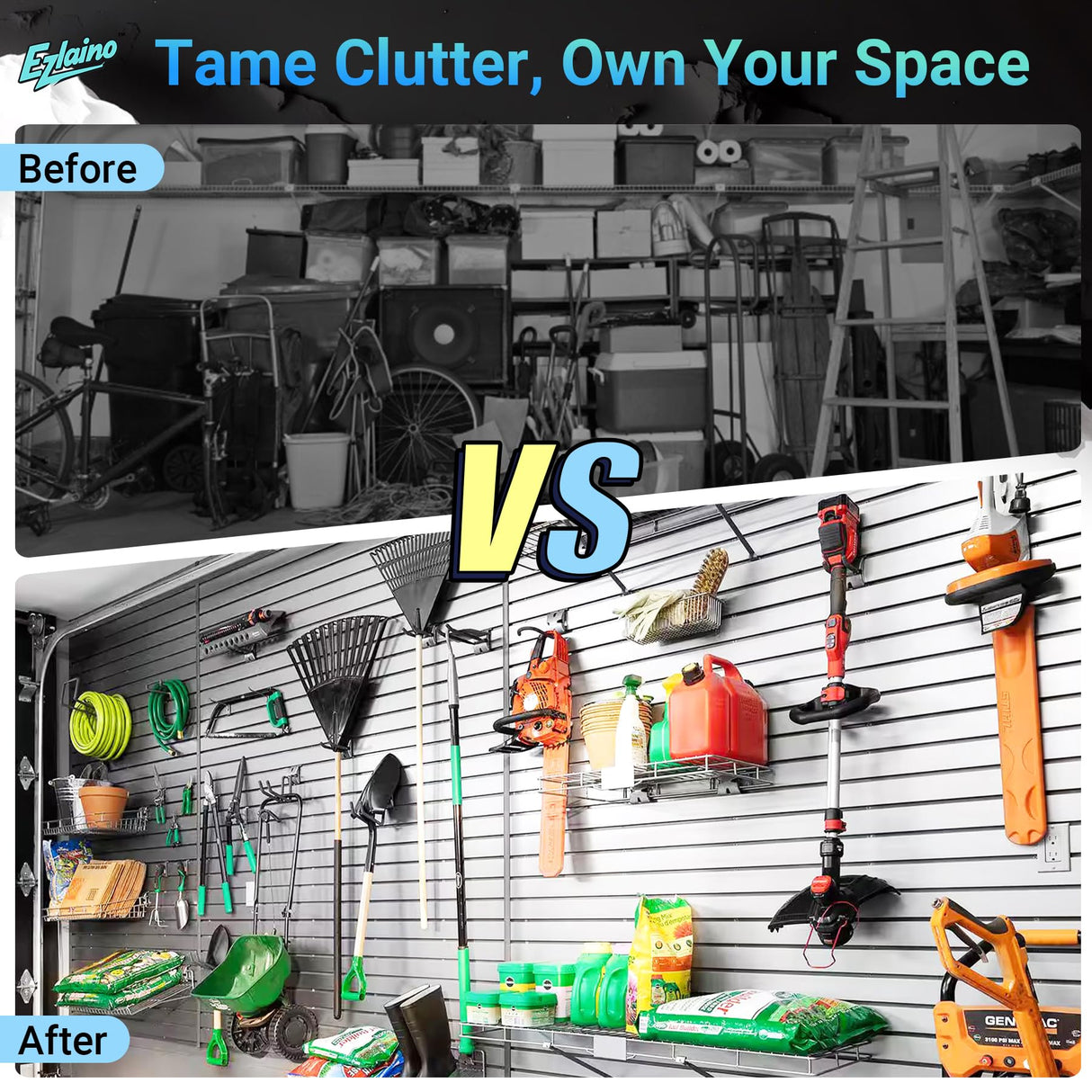 Ezlaino Slatwall Panel 4FT x 4FT, PVC Slat Wall Storage System, Waterproof, Durable& Easy to Install, Compatible with Most Hooks, Ideal for Garage Storage & Home Decoration, White Ezlaino