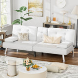 Homall Futon Sofa Bed, Leather Futon Couch with Removable Armrests, Adjustable Recliner Sleeper Sofa Bed with Dual Cup Holders for Living Room, Apartment, Office (White) Homall