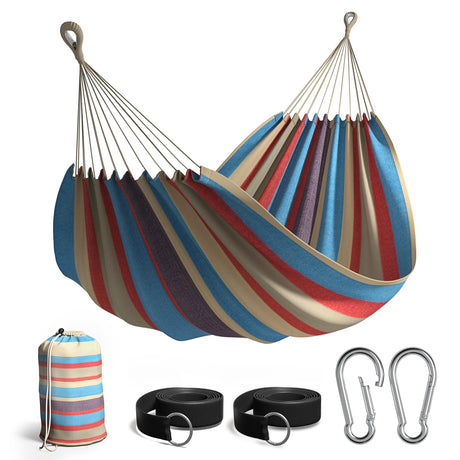 Sorbus® Brazilian Double Hammock - Extra-Long Two Person Portable Hammock Bed for Indoor or Outdoor Spaces - Hanging Rope, Carrying Pouch Included (Blue/Sand/Purple/Red Stripes) Sorbus